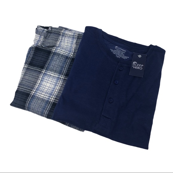 NEW SLEEP HERO Navy Plaid Flannel Lounge Set-Sze L - Picture 7 of 10